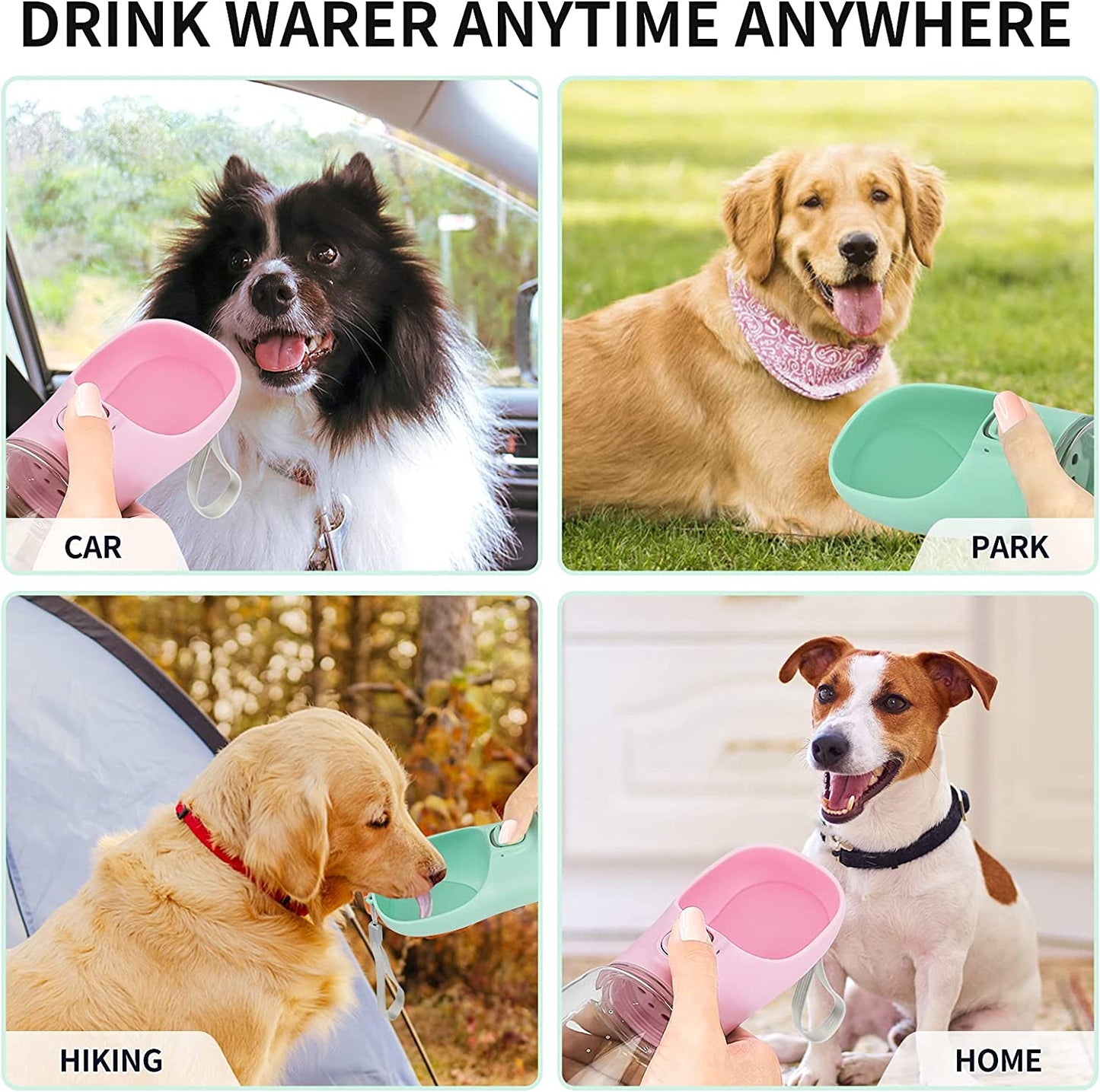 Dog Water Bottle, 19OZ Portable Water Bowl for Dog Leak Proof Dog Water Dispenser for Walking, Hiking & Travel Food Grade Plastic (Green)