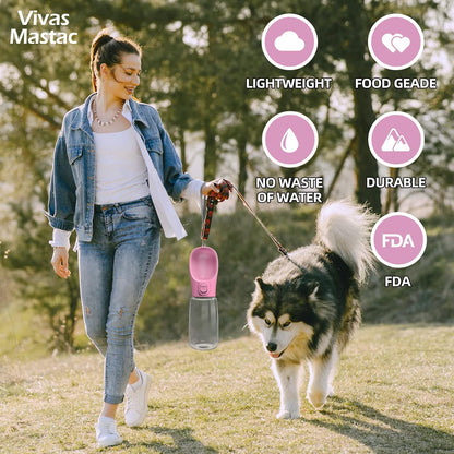 Portable Dog Water Bottle, Leak-Proof Dog Travel Water Bottle with Drinking Bowl, Lightweight Portable Pet Water Bottle Dispenser for Outdoor Walking, Hiking, Beach, Food Grade Plastic 18.5Oz