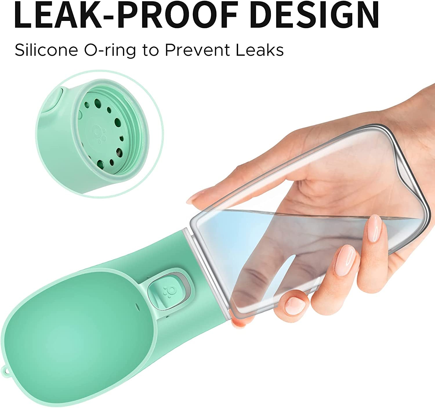 Dog Water Bottle, 19OZ Portable Water Bowl for Dog Leak Proof Dog Water Dispenser for Walking, Hiking & Travel Food Grade Plastic (Green)