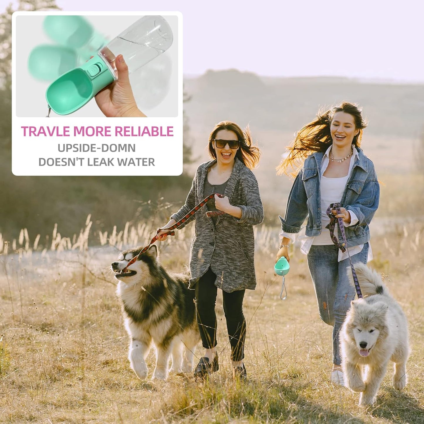 Portable Dog Water Bottle, Leak-Proof Dog Travel Water Bottle with Drinking Bowl, Lightweight Portable Pet Water Bottle Dispenser for Outdoor Walking, Hiking, Beach, Food Grade Plastic 18.5Oz