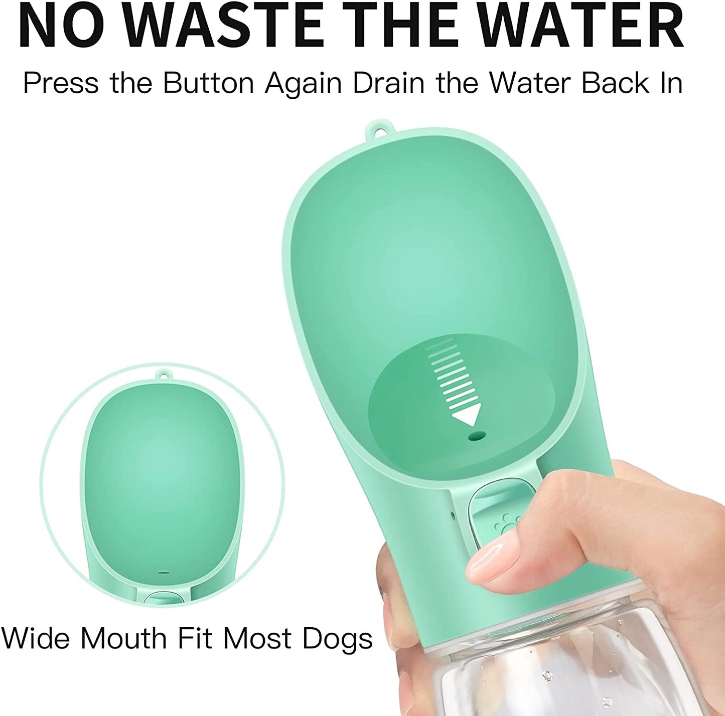 Dog Water Bottle, 19OZ Portable Water Bowl for Dog Leak Proof Dog Water Dispenser for Walking, Hiking & Travel Food Grade Plastic (Green)