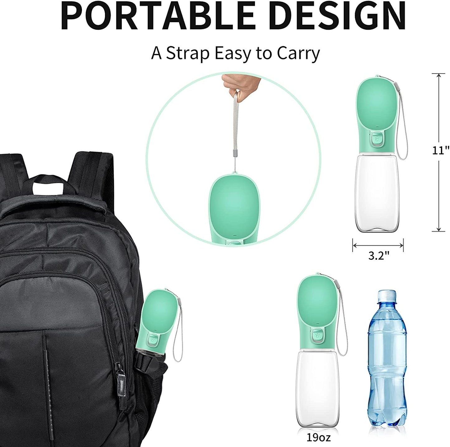 Dog Water Bottle, 19OZ Portable Water Bowl for Dog Leak Proof Dog Water Dispenser for Walking, Hiking & Travel Food Grade Plastic (Green)